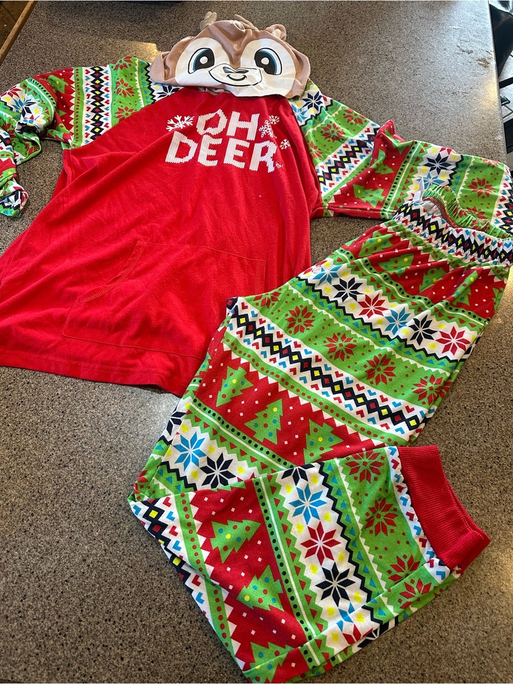 Justice Red Top with Green & Multicolor Holiday Print Pajama Bottoms